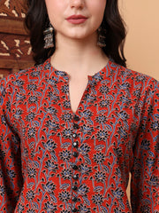 Hand Block Orange Kurta 2003-A