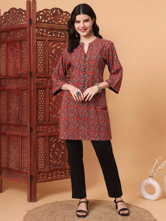 Hand Block Orange Kurta 2003-A