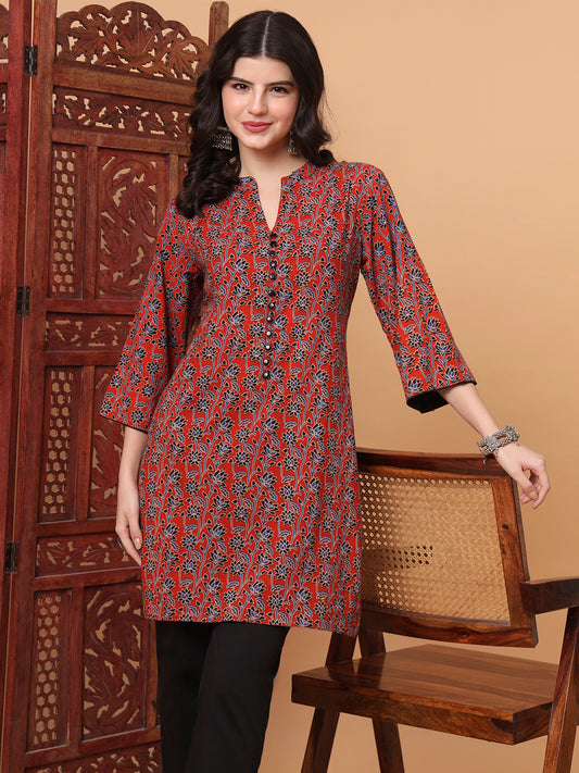 Hand Block Orange Kurta 2003-A