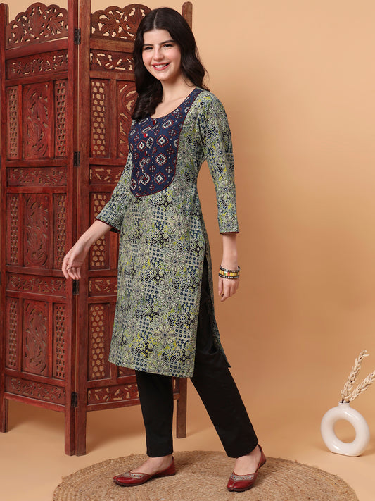 Hand Block Green Kurta  S2005