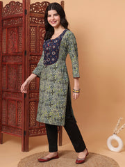 Hand Block Green Kurta  S2005