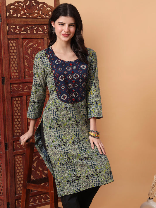 Hand Block Green Kurta  S2005