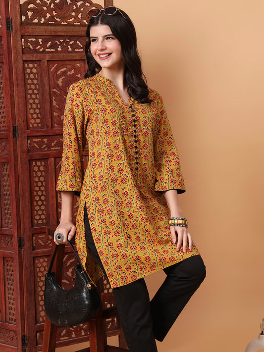 Hand Block Prints Mustard Yellow Kurta 2003-B
