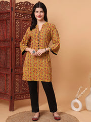 Hand Block Prints Mustard Yellow Kurta 2003-B