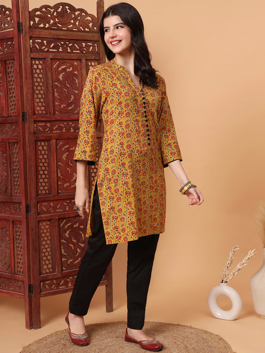 Hand Block Prints Mustard Yellow Kurta 2003-B