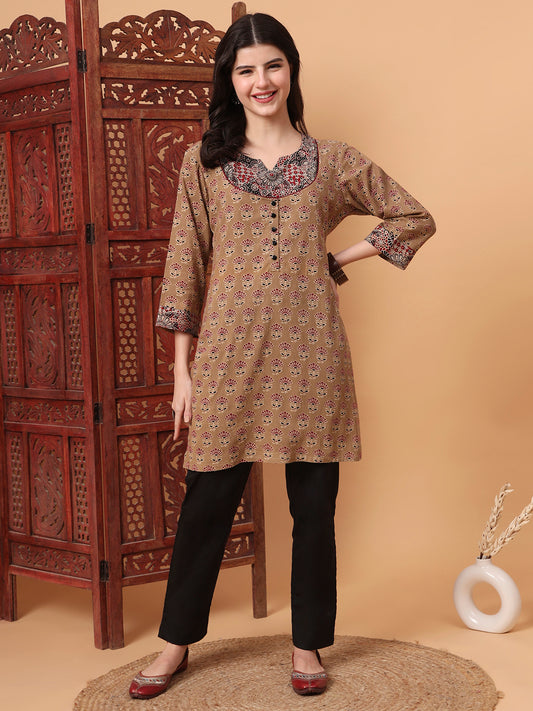 Hand Block Print Beige Color Kurti S2006