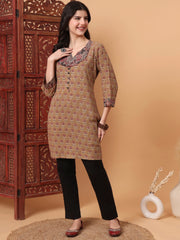 Hand Block Print Beige Color Kurti S2006