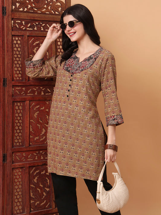 Hand Block Print Beige Color Kurti S2006