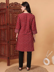Hand Block Red Color Vegetable Print Kurta  S2007