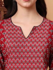 Hand Block Red Color Vegetable Print Kurta  S2007