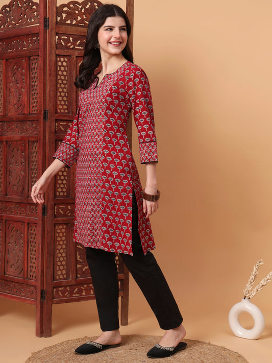 Hand Block Red Color Vegetable Print Kurta  S2007