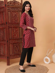 Hand Block Red Color Vegetable Print Kurta S2007