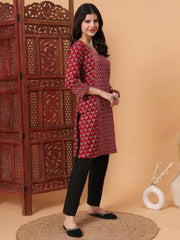 Hand Block Red Color Vegetable Print Kurta  S2007