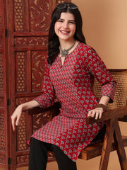 Hand Block Red Color Vegetable Print Kurta  S2007
