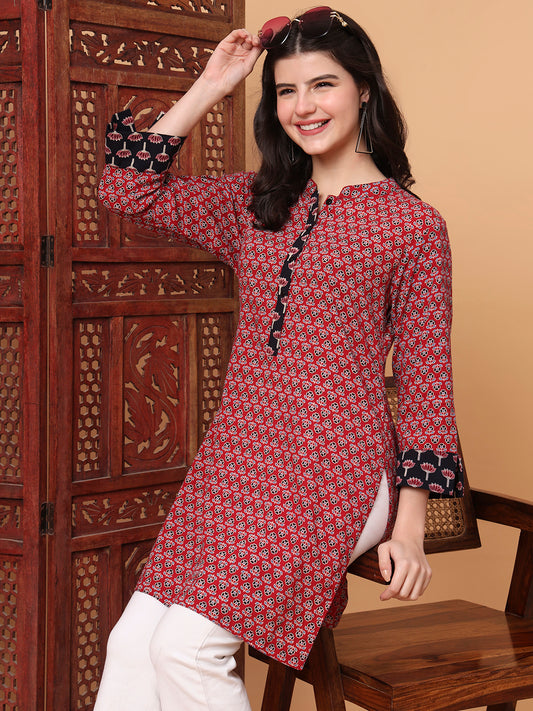 Hand Block Vegetable Prints Red Color Kurti S2008