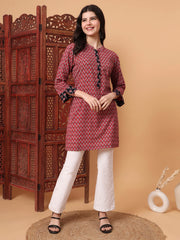 Hand Block Vegetable Prints Red Color Kurti S2008