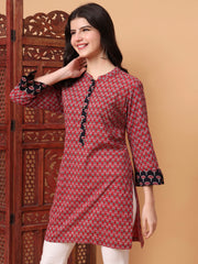 Hand Block Vegetable Prints Red Color Kurti S2008