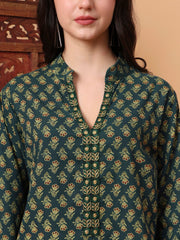 Hand Block Vegetable Print Green Color Kurta S2010