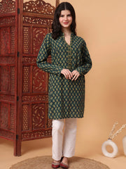 Hand Block Vegetable Print Green Color Kurta S2010