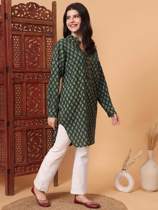 Hand Block Vegetable Print Green Color Kurta S2010