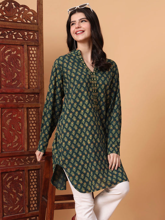 Hand Block Vegetable Print Green Color Kurta S2010