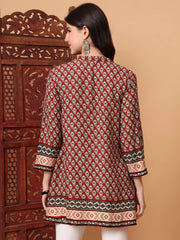 Hand Block Print Beige and Maroon Printed Kurta S2011