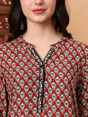 Hand Block Print Beige and Maroon Printed Kurta S2011