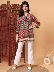 Hand Block Print Beige and Maroon Printed Kurta S2011