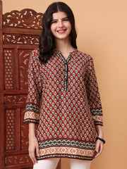 Hand Block Print Beige and Maroon Printed Kurta S2011