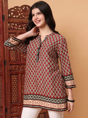 Hand Block Print Beige and Maroon Printed Kurta S2011