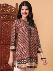 Hand Block Print Beige and Maroon Printed Kurta S2011