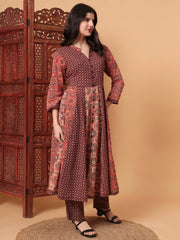 Hand Block Ajrak Maroon and Orange kalidar Kurta S2012