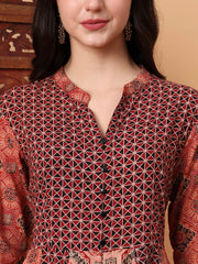 Hand Block Ajrak Maroon and Orange kalidar Kurta S2012