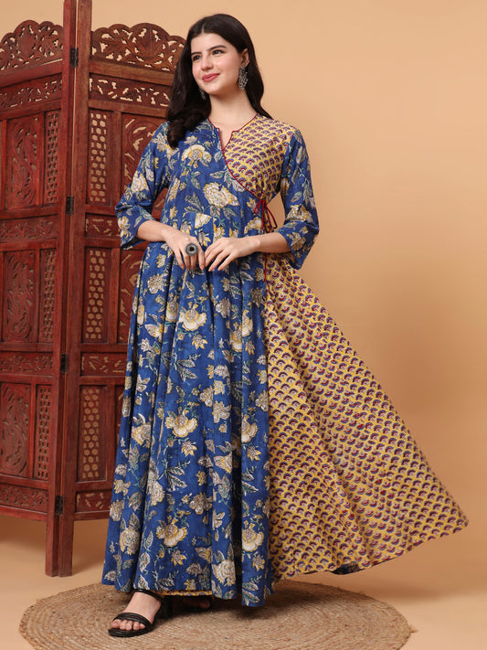 Hand Block Bagru Prints Maxi Dress S2K101