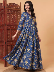 Hand Block Bagru Prints Maxi Dress S2K101