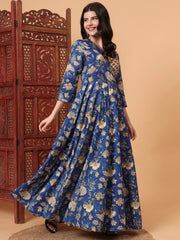 Hand Block Bagru Prints Maxi Dress S2K101