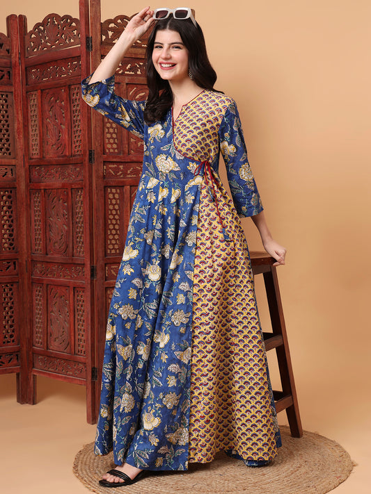 Hand Block Bagru Prints Maxi Dress S2K101