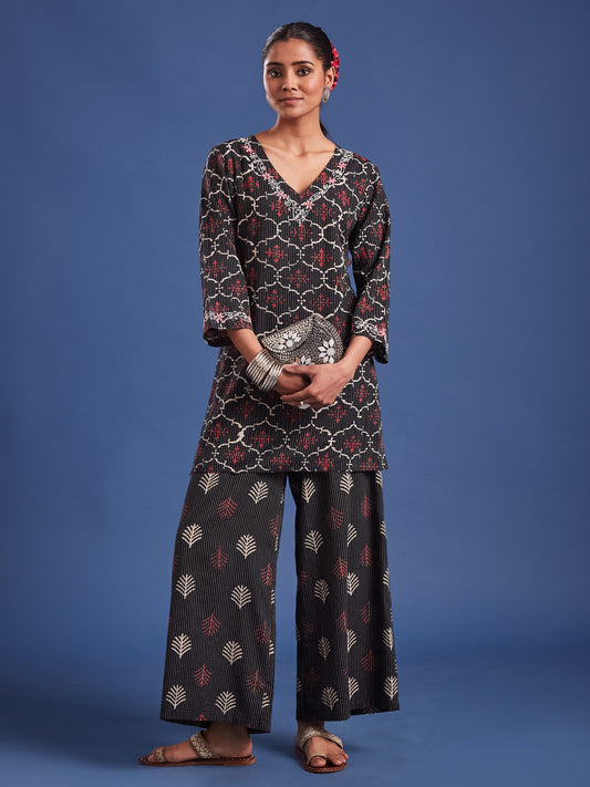 Block Print with Chikankari Kurta and Bottom