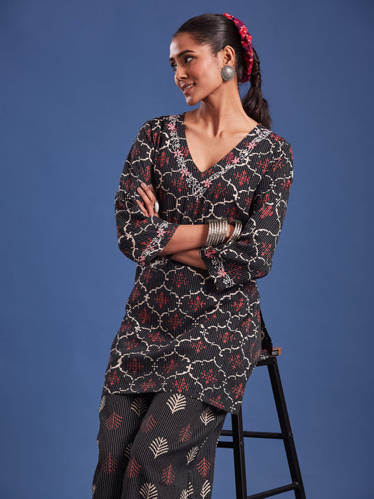 Block Print with Chikankari Kurta and Bottom