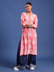 Pink Rayon Chikankari Kurti