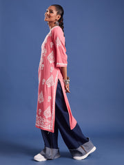 Pink Rayon Chikankari Kurti
