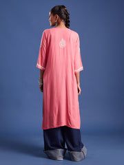 Pink Rayon Chikankari Kurti