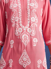 Pink Rayon Chikankari Kurti