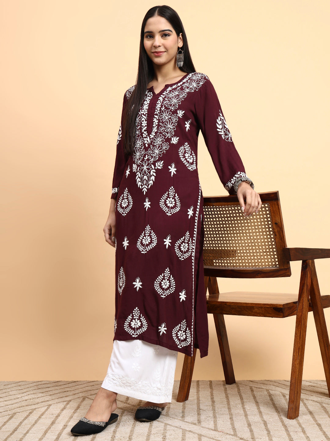 Hand Crafted Chikankari Voilet modal Kurta