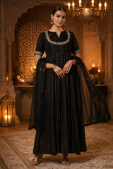 Hand Embroidery Foil Print Georgette Ethnic Zardosi Dress