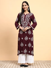 Hand Crafted Chikankari Voilet modal Kurta