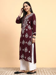 Hand Crafted Chikankari Voilet modal Kurta