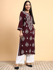 Hand Crafted Chikankari Voilet modal Kurta