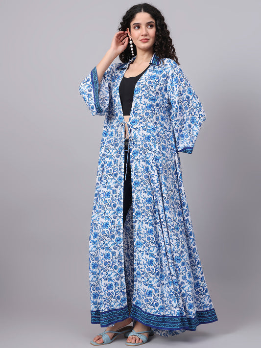 Blue Printed Viscose Rayon Shrug  S5000