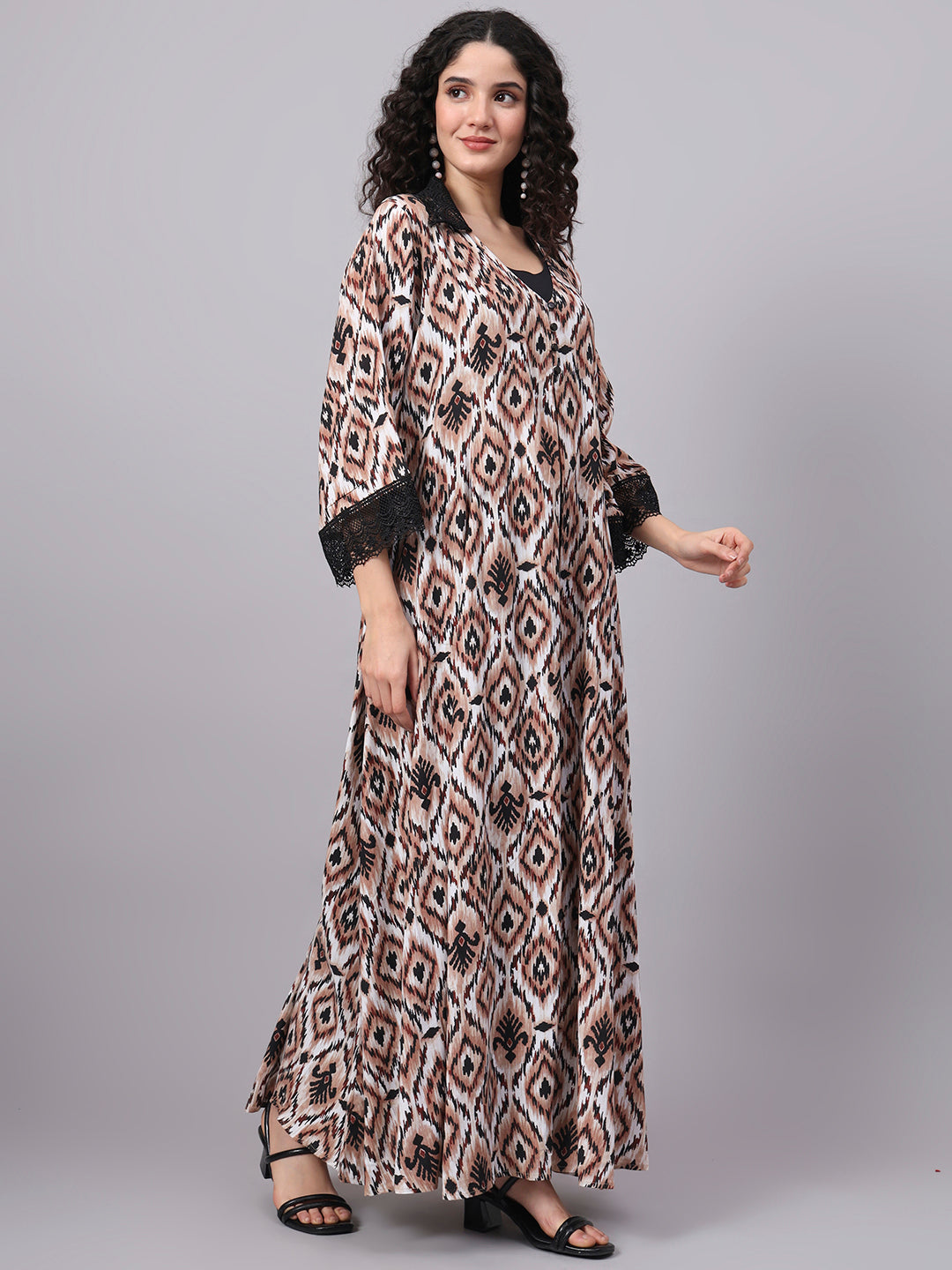 Brown Motif Print Shrug S5002